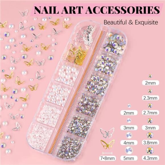 3D Nail Charms, Manicure Kit with Nail Rhinestone Glue Gel (UV Curing),Butterfly - Picture 3 of 8